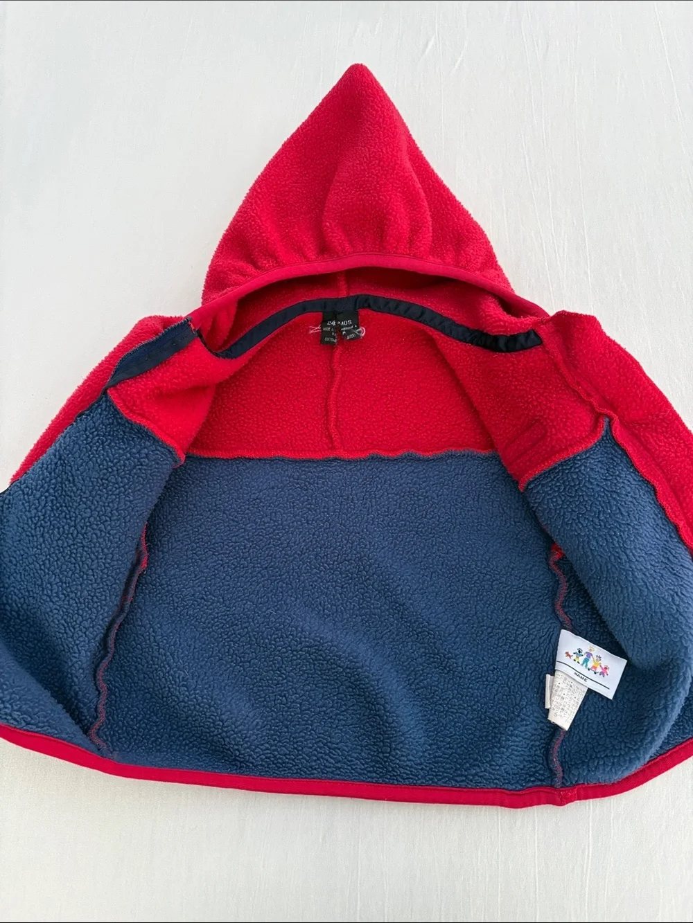 Patagonia Vintage Baby Synchilla Fleece Hoodie 24 Months Red Navy Colorblock